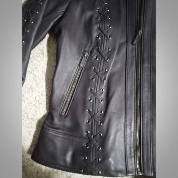 stunning! Michael Kors purple LEATHER jacket Coat size medium moto style - Picture 7 of 12